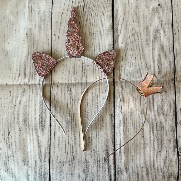 unbranded Other - 2 Novelty Child/Adult Headbands Glitter Pink Princess Unicorn Sparkle Crown